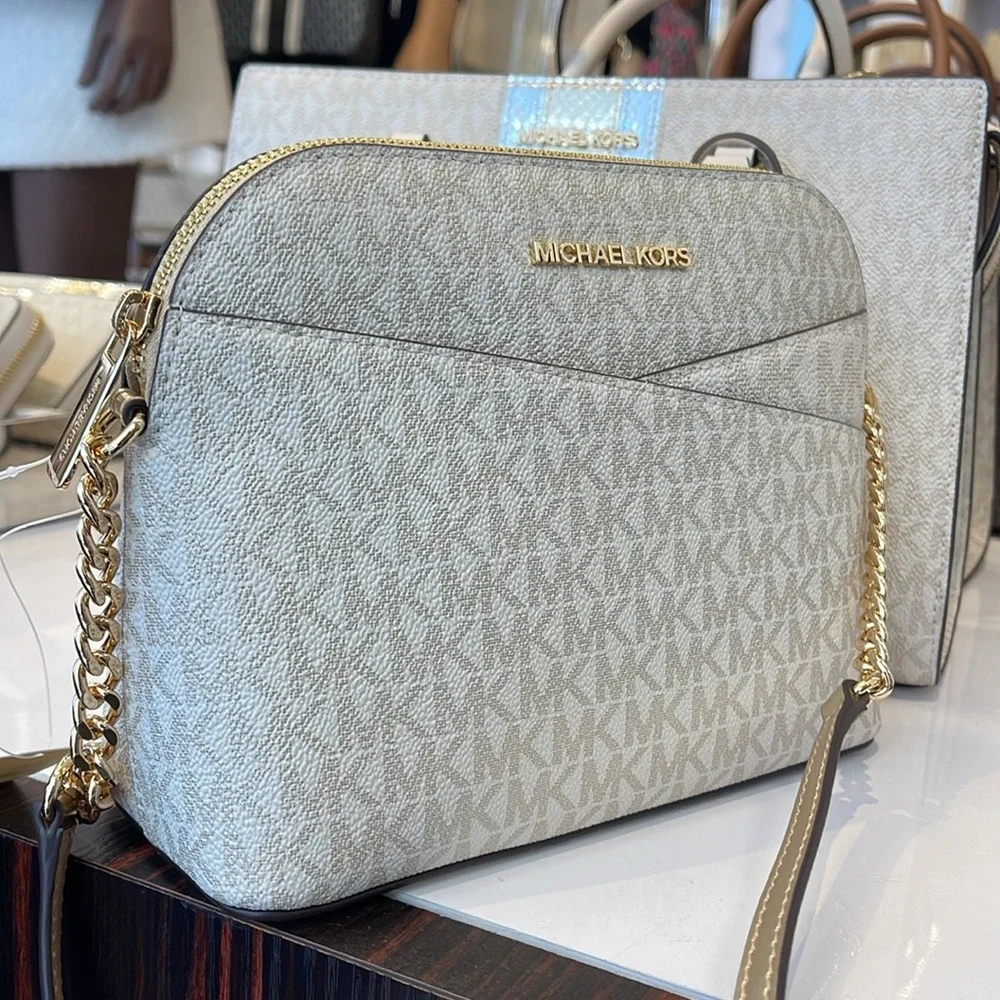 Michael Kors Jet Set Travel Medium Metallic Signature Logo Dome Crossbody NWT - Picture 4 of 16